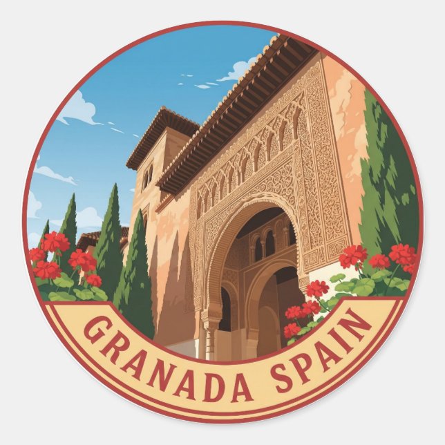 Alhambra Granada Spain Travel Classic Round Sticker (Front)