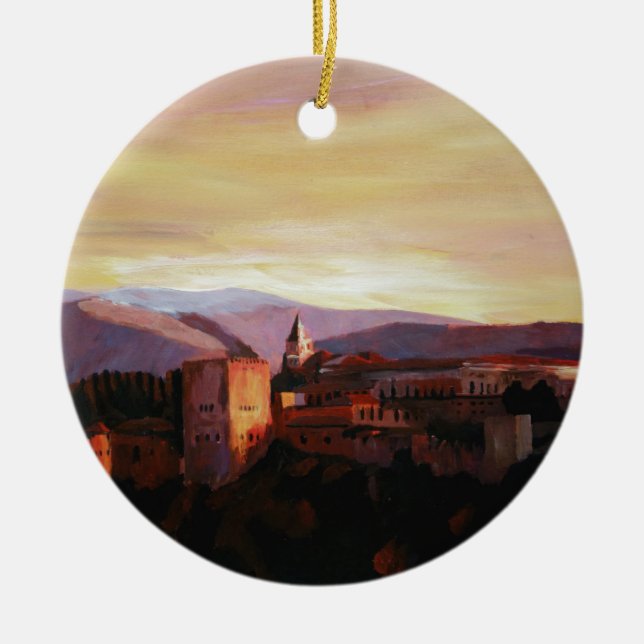 Alhambra Granada Spain with snow covered Mountains Ceramic Ornament (Front)