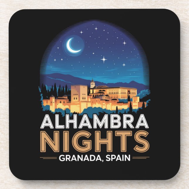 Alhambra Nights- Granada Spain Travel Art Beverage Coaster (Front)