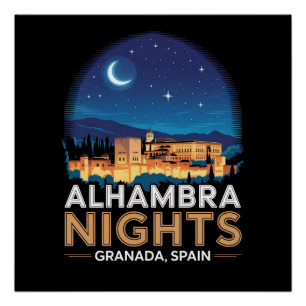 Alhambra Nights- Granada Spain Travel Art Poster