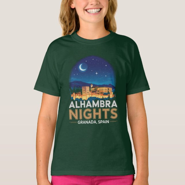 Alhambra Nights- Granada Spain Travel Art T-Shirt (Front)