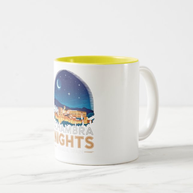 Alhambra Nights- Granada Spain Travel Art Two-Tone Coffee Mug (Front Right)