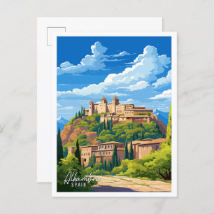 Alhambra Spain Art vintage travel illustration Postcard