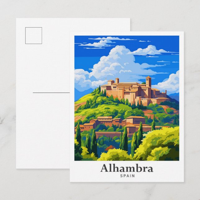 Alhambra Spain Art Vintage Travel Illustration Postcard (Front/Back)