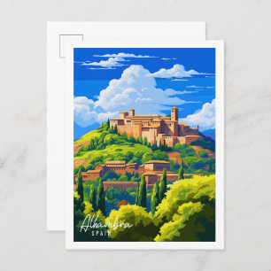 Alhambra Spain vintage travel illustration Postcard