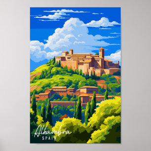 Alhambra Spain vintage travel illustration Poster