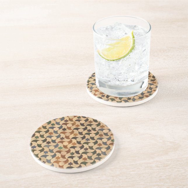 Alhambra Star Mosaic Warm-Hue Sandstone Coaster (Side)