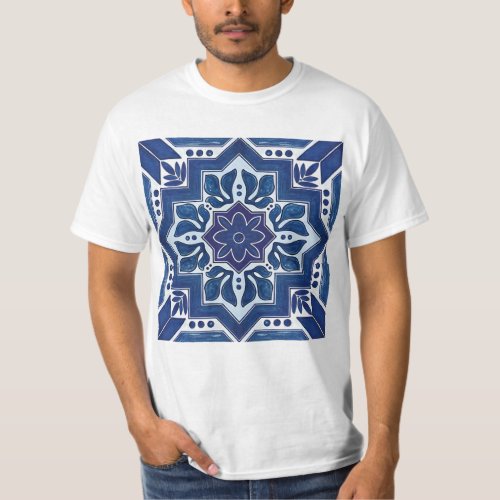 Alhambra tiles big blue flowers T_Shirt