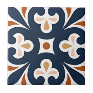 Alhambra tiles blue orange flower pattern