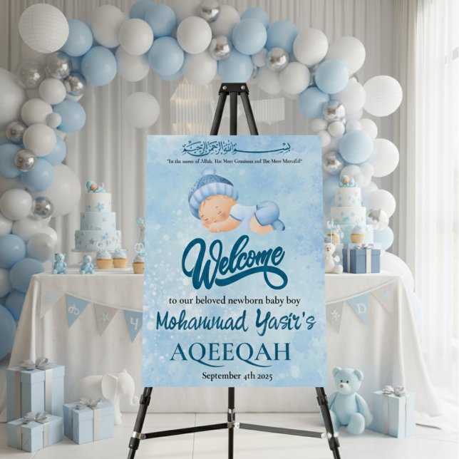 Alhamdulillah blue aqiqah baby boy welcome sign (Creator Uploaded)