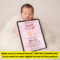 Alhamdulillah pink muslim baby girl birth announce