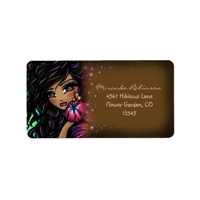 Aliah Hibiscus Mermaid Fairy Fantasy Art Label (Front)