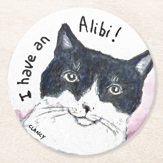 Alibi cat paper coaster (Front)