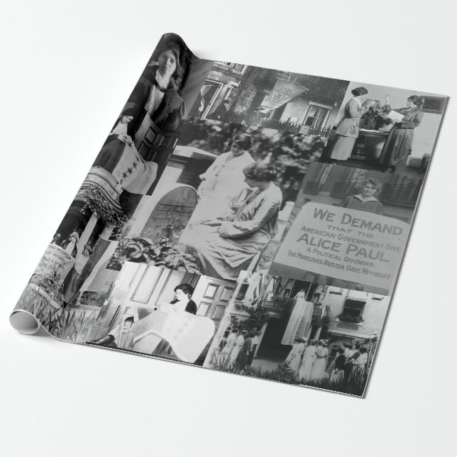 Alica Paul Suffrage Historical Photos Collage Wrapping Paper (Unrolled)