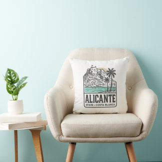 Alicante Sketch Santa Bárbara Castle Costa Blanca  Throw Pillow