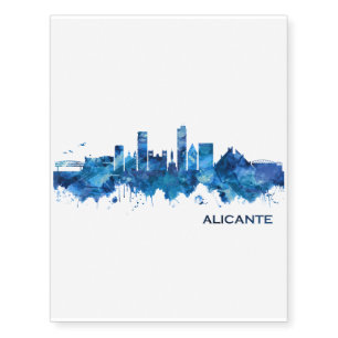 Alicante Spain Skyline Blue Temporary Tattoos