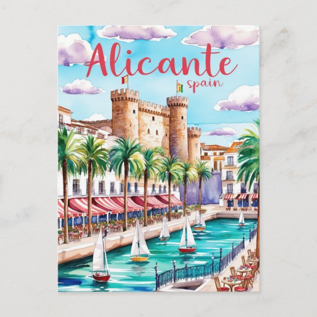 Alicante Spain Travel Postcard Art (Front)