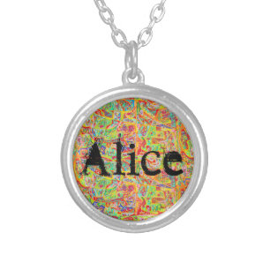 Alice abstract art typeface urban silver plated necklace