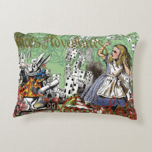 alice adventure cards wonderland hatter rabbit  accent pillow