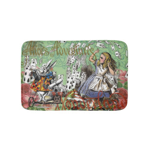 alice adventure cards wonderland hatter rabbit  bathroom mat