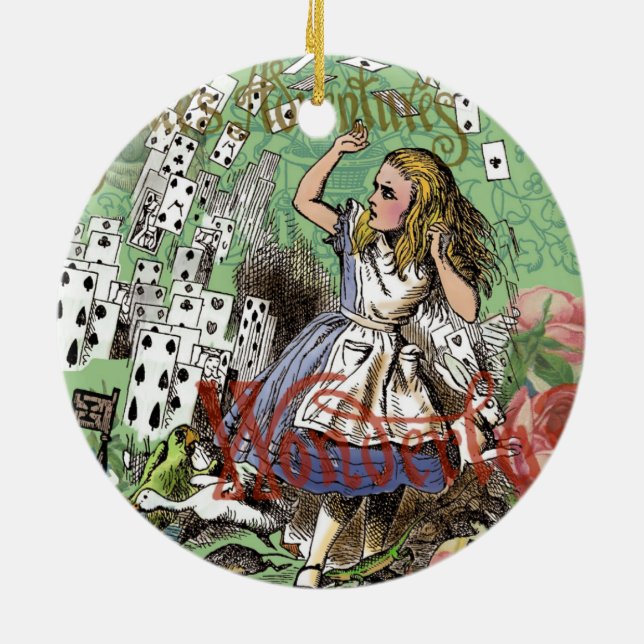 alice adventure cards wonderland hatter rabbit  ceramic ornament (Back)