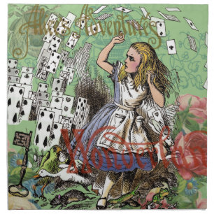 alice adventure cards wonderland hatter rabbit  cloth napkin