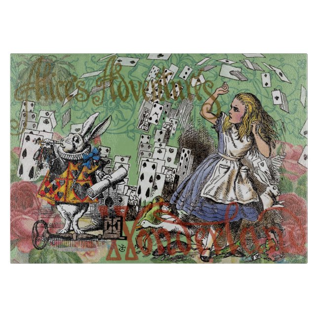 alice adventure cards wonderland hatter rabbit  cutting board (Front)