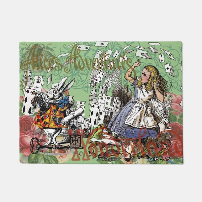 alice adventure cards wonderland hatter rabbit  doormat (Front)