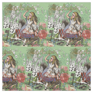 alice adventure cards wonderland hatter rabbit  fabric