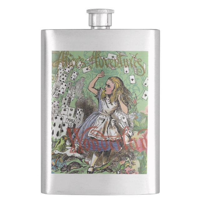 alice adventure cards wonderland hatter rabbit  flask (Front)