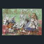 alice adventure cards wonderland hatter rabbit  kitchen towel<br><div class="desc">Alice's Adventure in Wonderland - A great collage of Adventures - Alice classic illustration from the original books - in Wonderland -- where Alice experiences the might of the Flying Cards.</div>