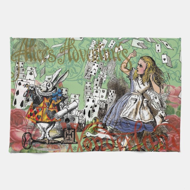 alice adventure cards wonderland hatter rabbit  kitchen towel (Horizontal)
