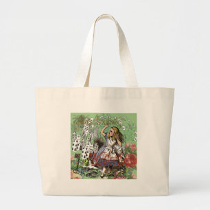 alice adventure cards wonderland hatter rabbit  large tote bag