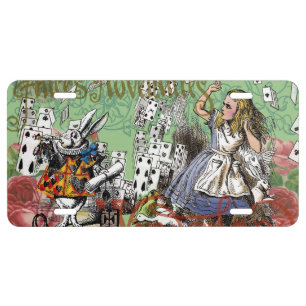 alice adventure cards wonderland hatter rabbit  license plate