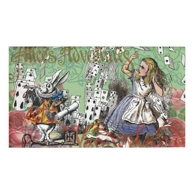 alice adventure cards wonderland hatter rabbit  name tag (Front)