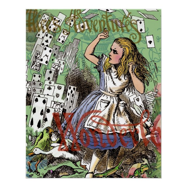 alice adventure cards wonderland hatter rabbit  poster (Front)
