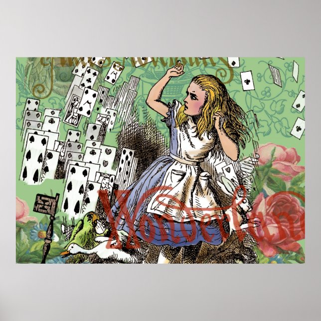 alice adventure cards wonderland hatter rabbit  poster (Front)