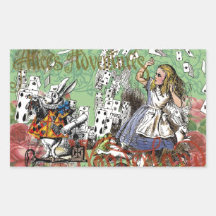 alice adventure cards wonderland hatter rabbit  rectangular sticker