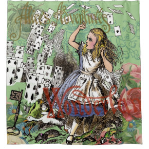 alice adventure cards wonderland hatter rabbit  shower curtain