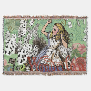alice adventure cards wonderland hatter rabbit  throw blanket