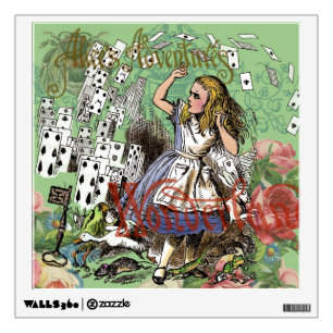 alice adventure cards wonderland hatter rabbit  wall sticker