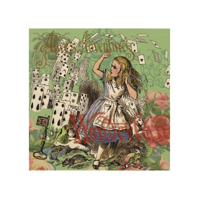 alice adventure cards wonderland hatter rabbit  wood wall decor (Front)