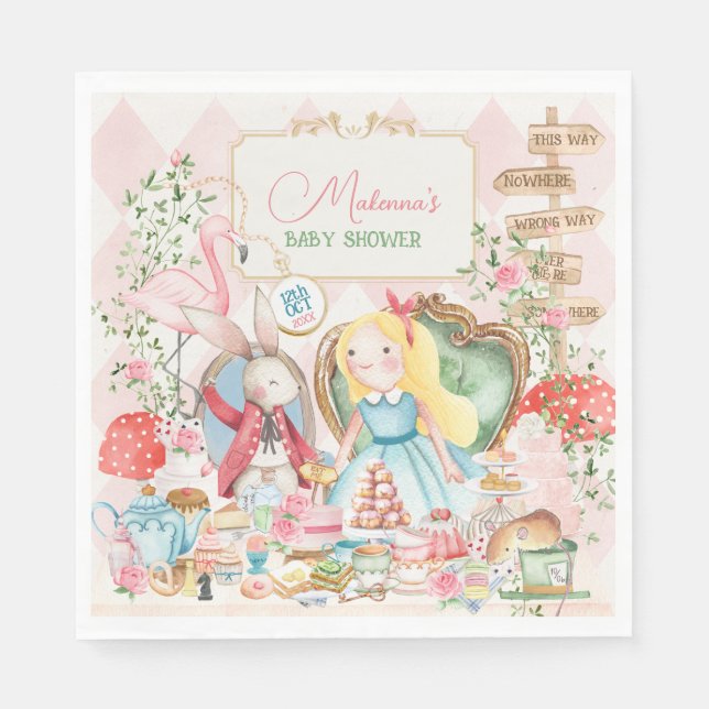 Alice Adventure in Woderland Baby Shower Tea Party Napkins (Front)