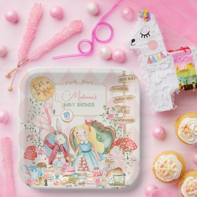 Alice Adventure in Woderland Baby Shower Tea Party Paper Plates (Party)