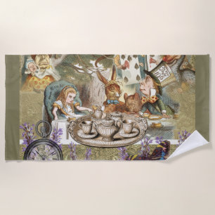 Alice Adventures Classic Wonderland Tea Party Beach Towel