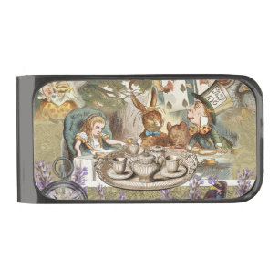 Alice Adventures Classic Wonderland Tea Party Gunmetal Finish Money Clip