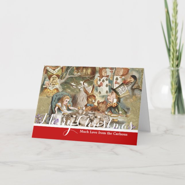 Alice Adventures Classic Wonderland Tea Party Holiday Card (Front)