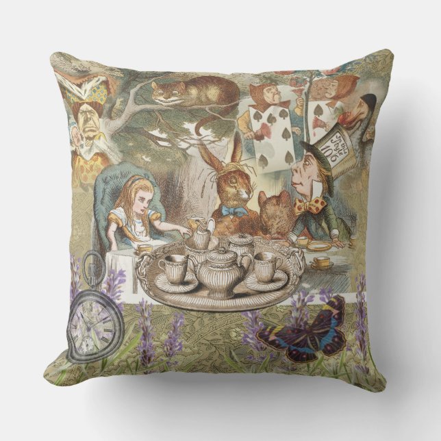 Alice Adventures Classic Wonderland Tea Party Outdoor Pillow (Front)