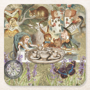 Alice Adventures Classic Wonderland Tea Party Square Paper Coaster