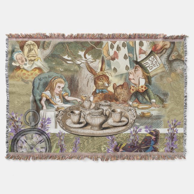 Alice Adventures Classic Wonderland Tea Party Throw Blanket (Front)